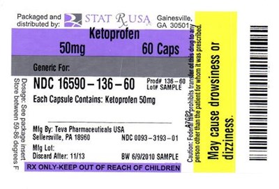 KETOPROFEN 50MG-136 LABEL.jpg Label Image 50 mg - KETOPROFEN 50MG 136 LABEL